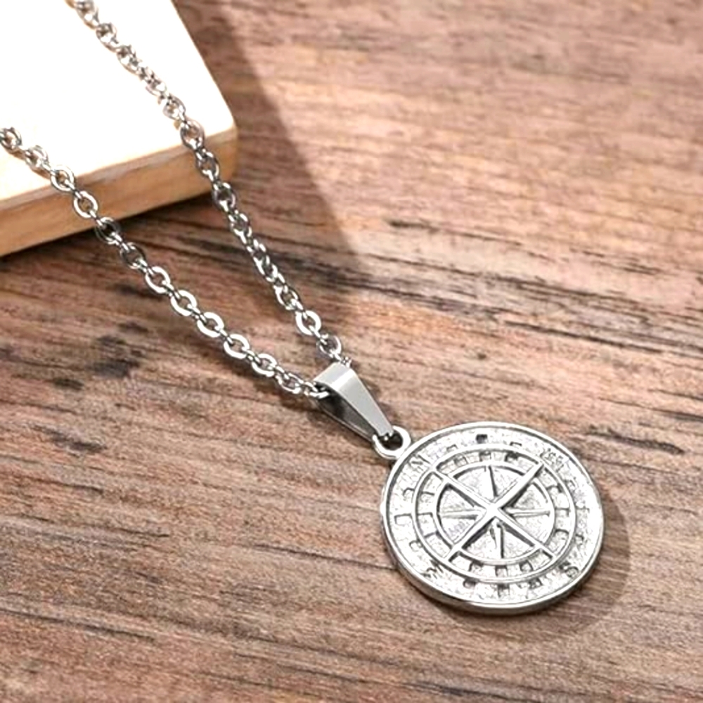 Stainless Steel Compass Necklace | Silver Tone Compass Pendant | Follow your Hea